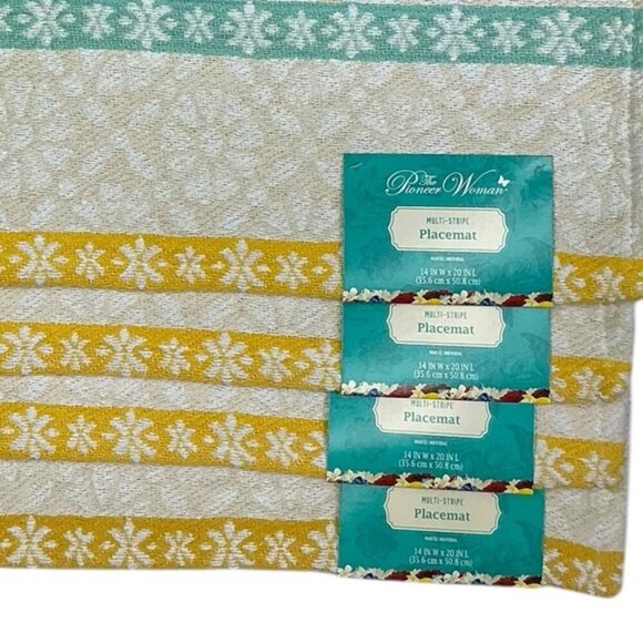 The Pioneer Woman Multi Stripe Fabric Placemats Farmhouse Rectangle 4 Piece Set - Picture 9 of 16